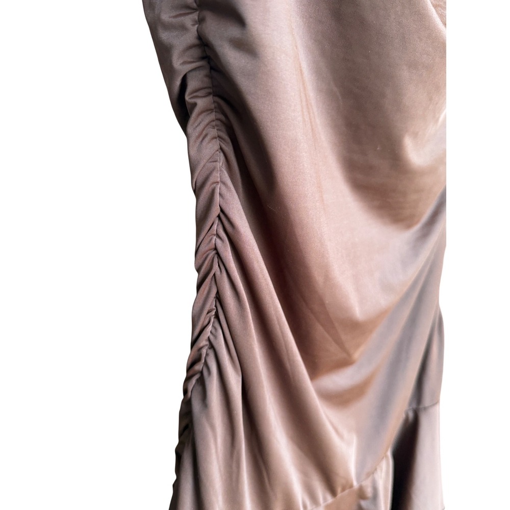 Bar III Womens Brown Ruched Cowl Neck Ruffle Hem Bodycon Mini Dress Size S - Picture 7 of 10